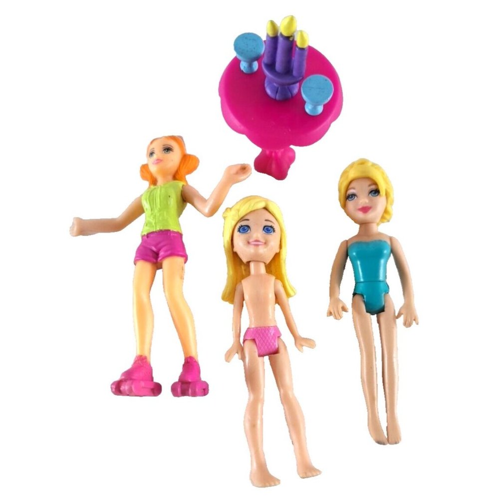 Polly Pocket Dolls Figures Lot Of 4 W Littlest Petshop Table Candles Blonde